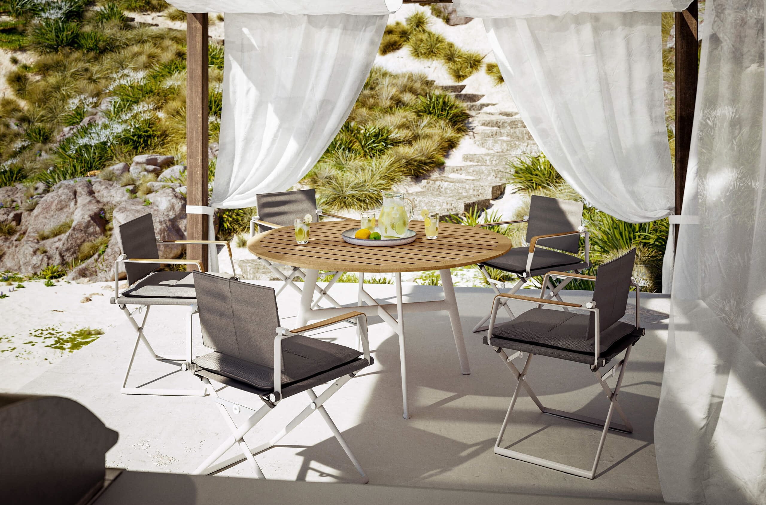 Dedon woven outdoor collection on a terrace
